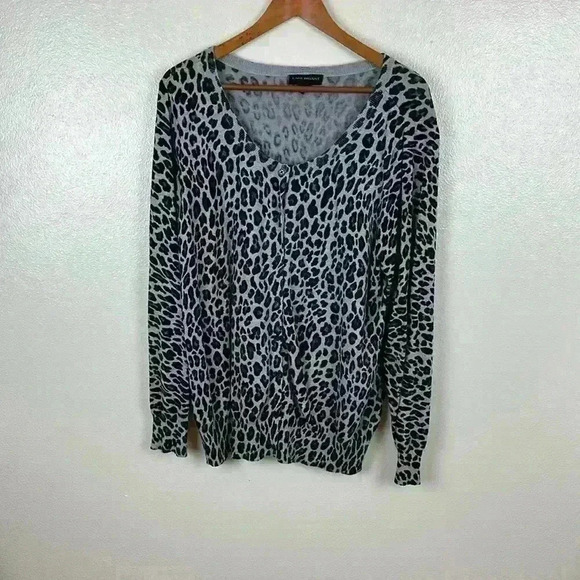 Lane Bryant Tops - Lane Bryant black & gray leopard print button front, round neck cardigan. Sz 26